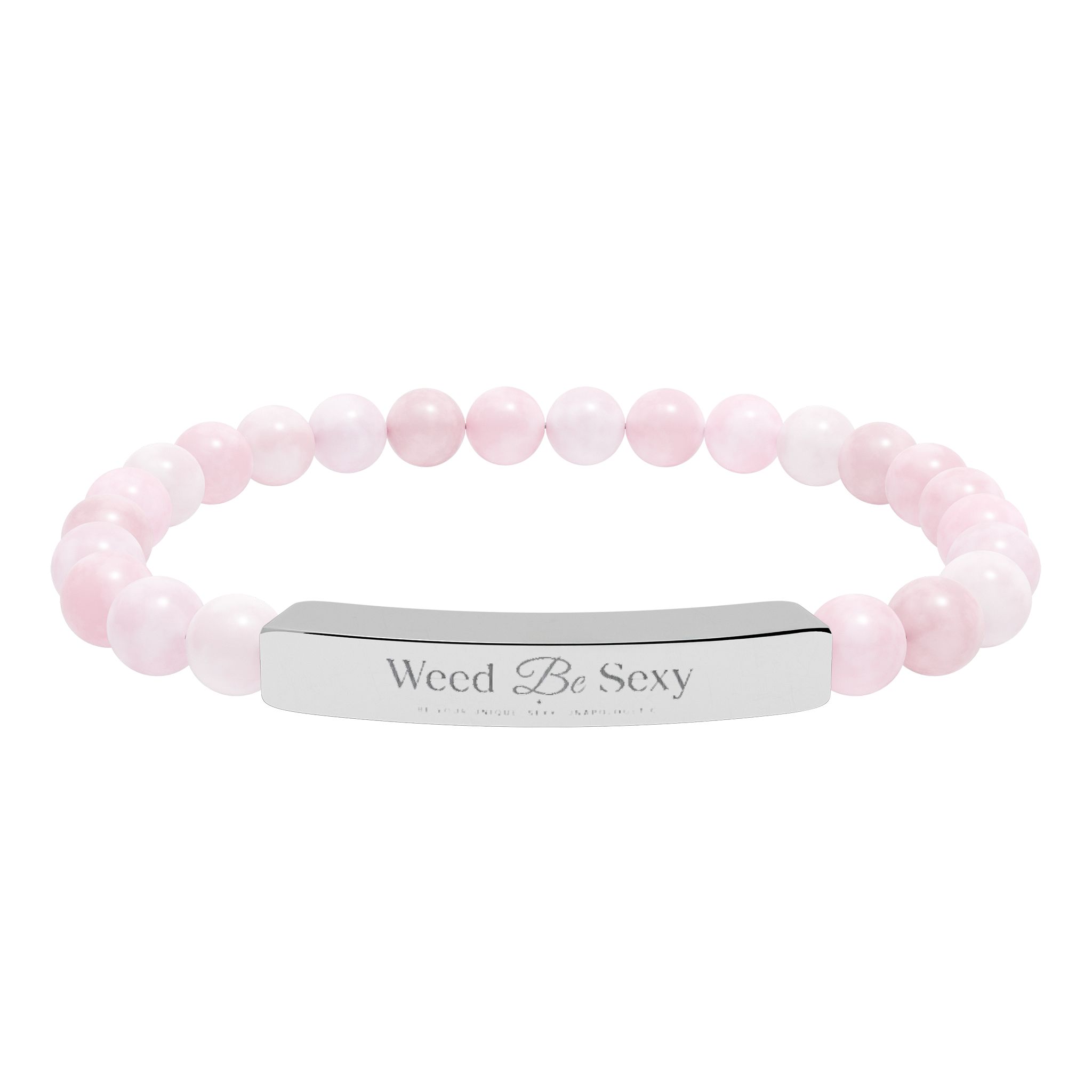 Engravable Rose Quartz Stretch Stone Bracelet — Personalized Bar Jewelry
