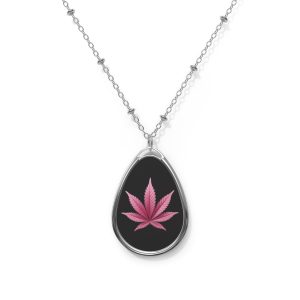 Pink Cannabis Leaf Oval Necklace — Feminine Stoner Pendant