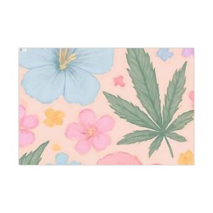 Floral Cannabis Gift Wrap Paper – Pastel Hemp Leaf & Flowers Wrapping Sheet