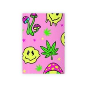 Psychedelic Pink Cannabis & Mushroom Gift Wrap Roll — Funky Smiley Holiday Wrapping Paper