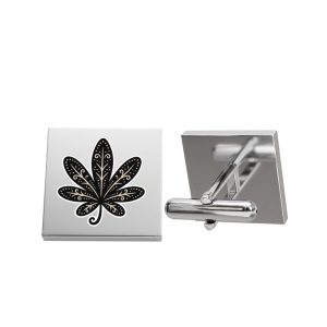 Marijuana Leaf Cufflinks – Silver Square Cannabis Leaf Dress Accessory