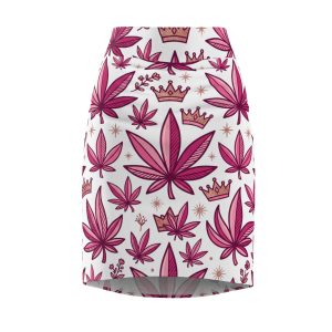 Pink Cannabis Leaf Pencil Skirt — Crown Pattern All-Over Print